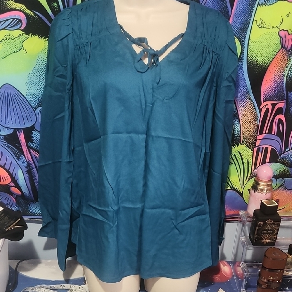 Jessica Simpson Boho Teal V-neck Tunic Flowy Top Sz S